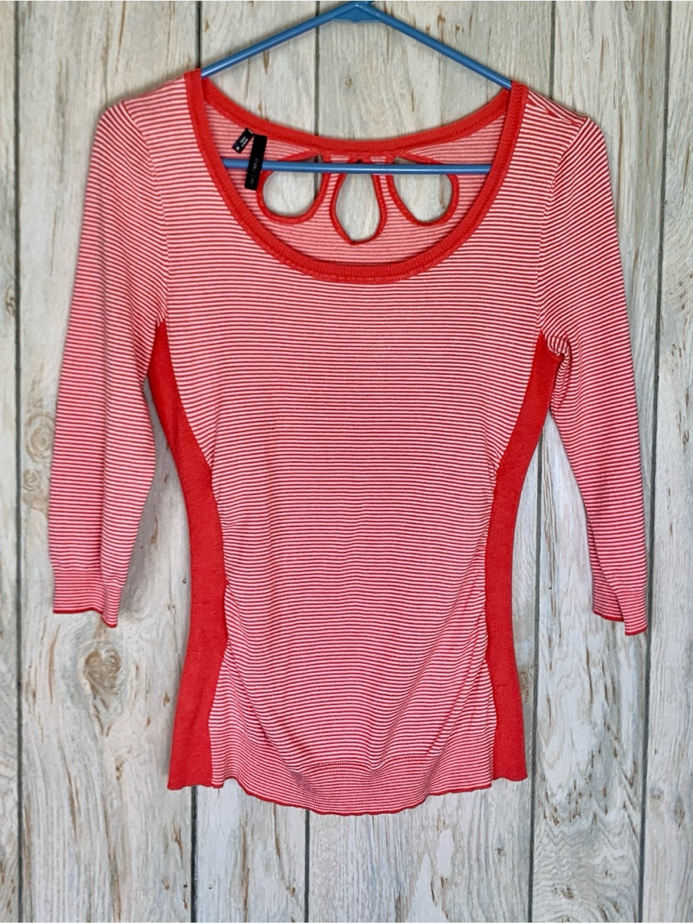 Maurices Size Small Thin Sweater Top Peach Striped Cinched Sides Tunic Cutout
